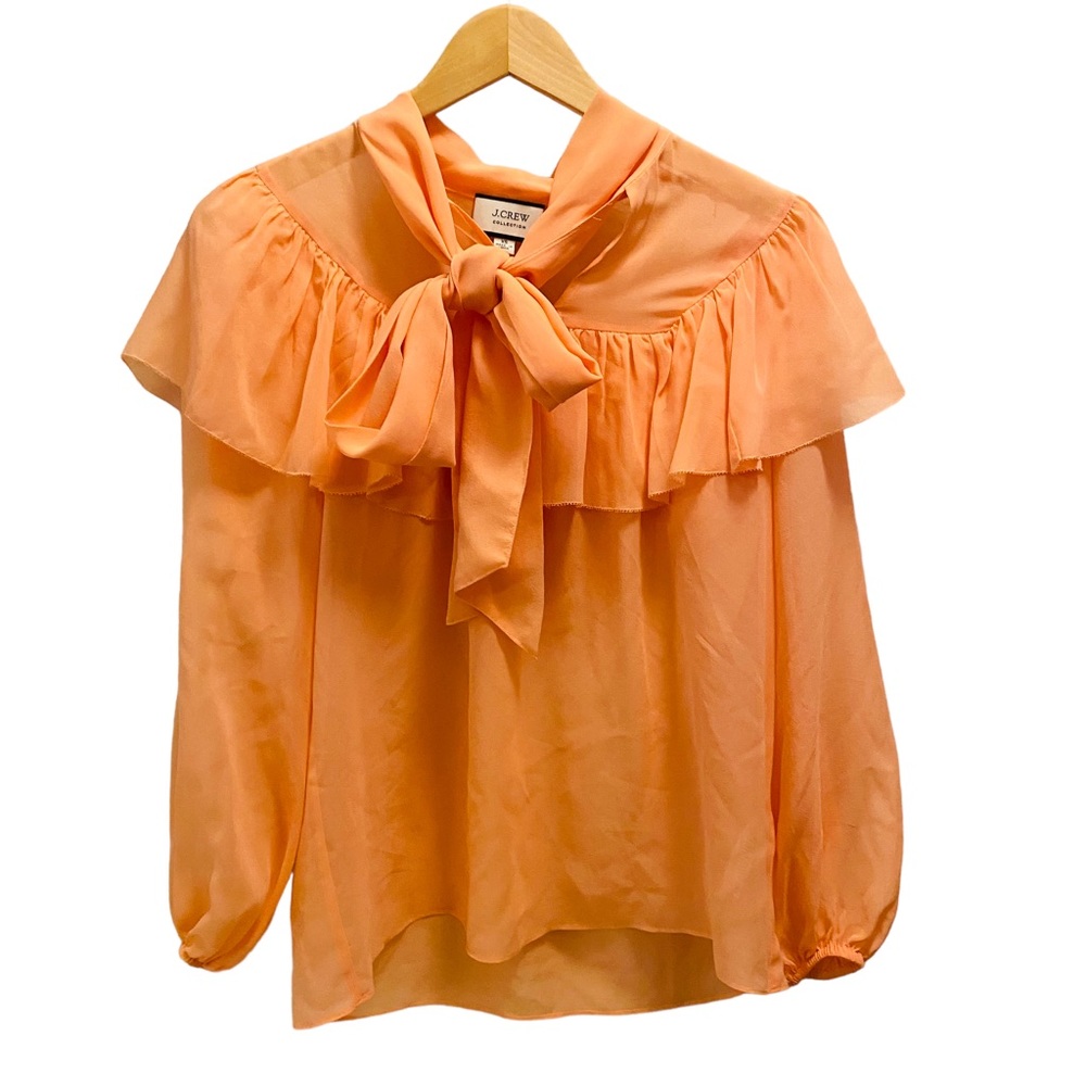 J. Crew Collection Salmon Tie-neck Silk Chiffon Top - Picture 2 of 7